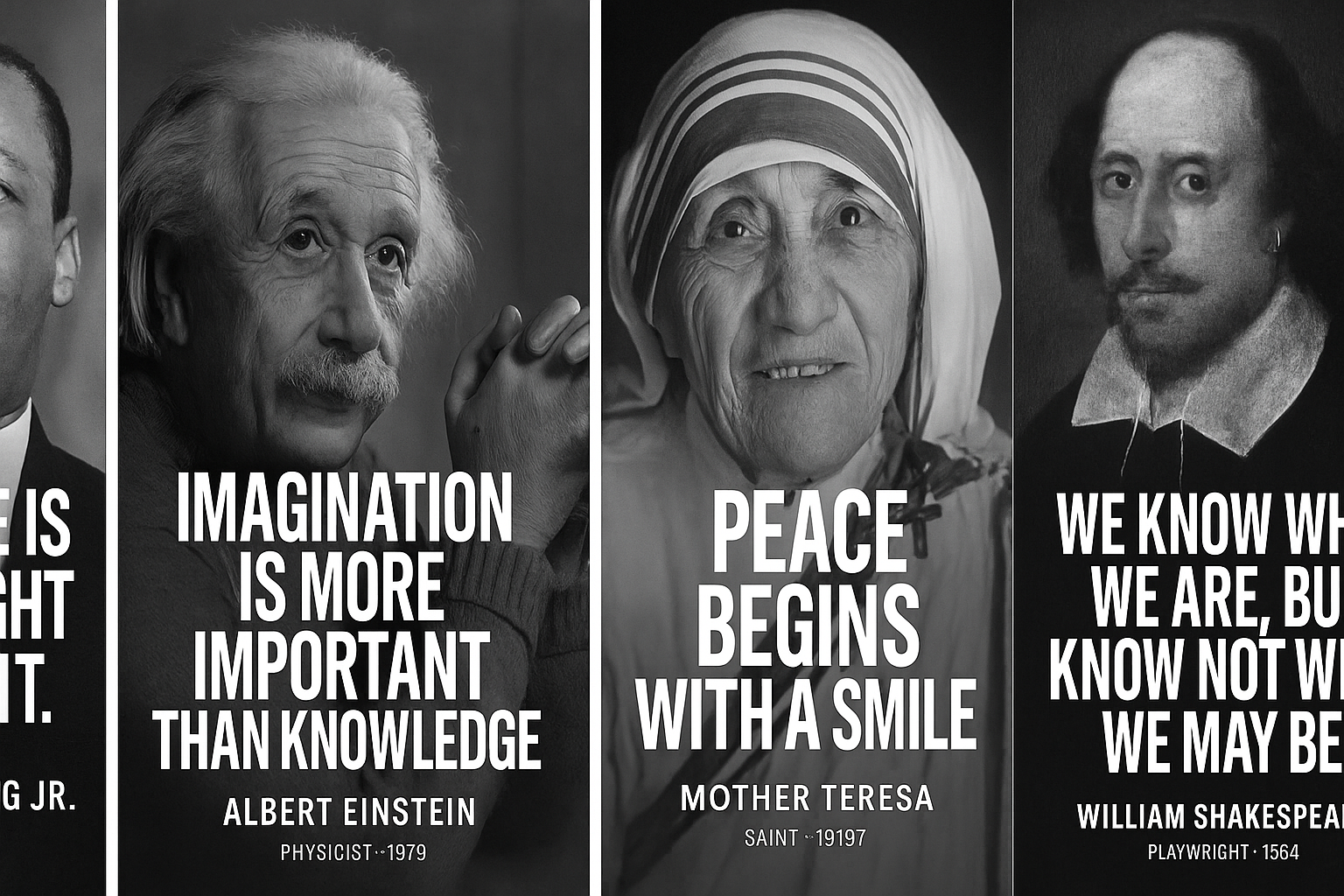 Scrollable timeline of famous figures + quotes OR Instagram carousel with photo + quote overlay