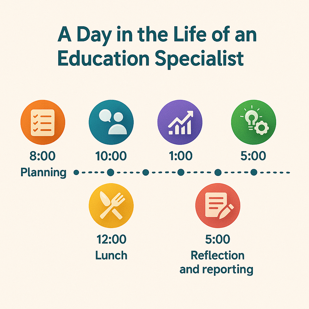 “A Day in the Life of an Education Specialist” Timeline Graphic
Example breakdown: