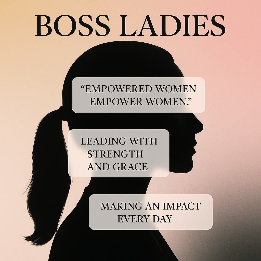 Hero banner with an animated quote carousel overlaying a bold female silhouette. Background fades between soft tones of gold, black, and pink—symbolizing power, elegance, and impact. The banner features real boss ladies in action—speaking on stage, leading teams, or creating change.